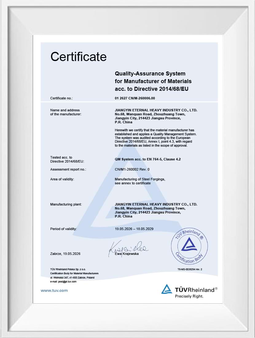 Forged Steel Roll Quality Assurance Certificate